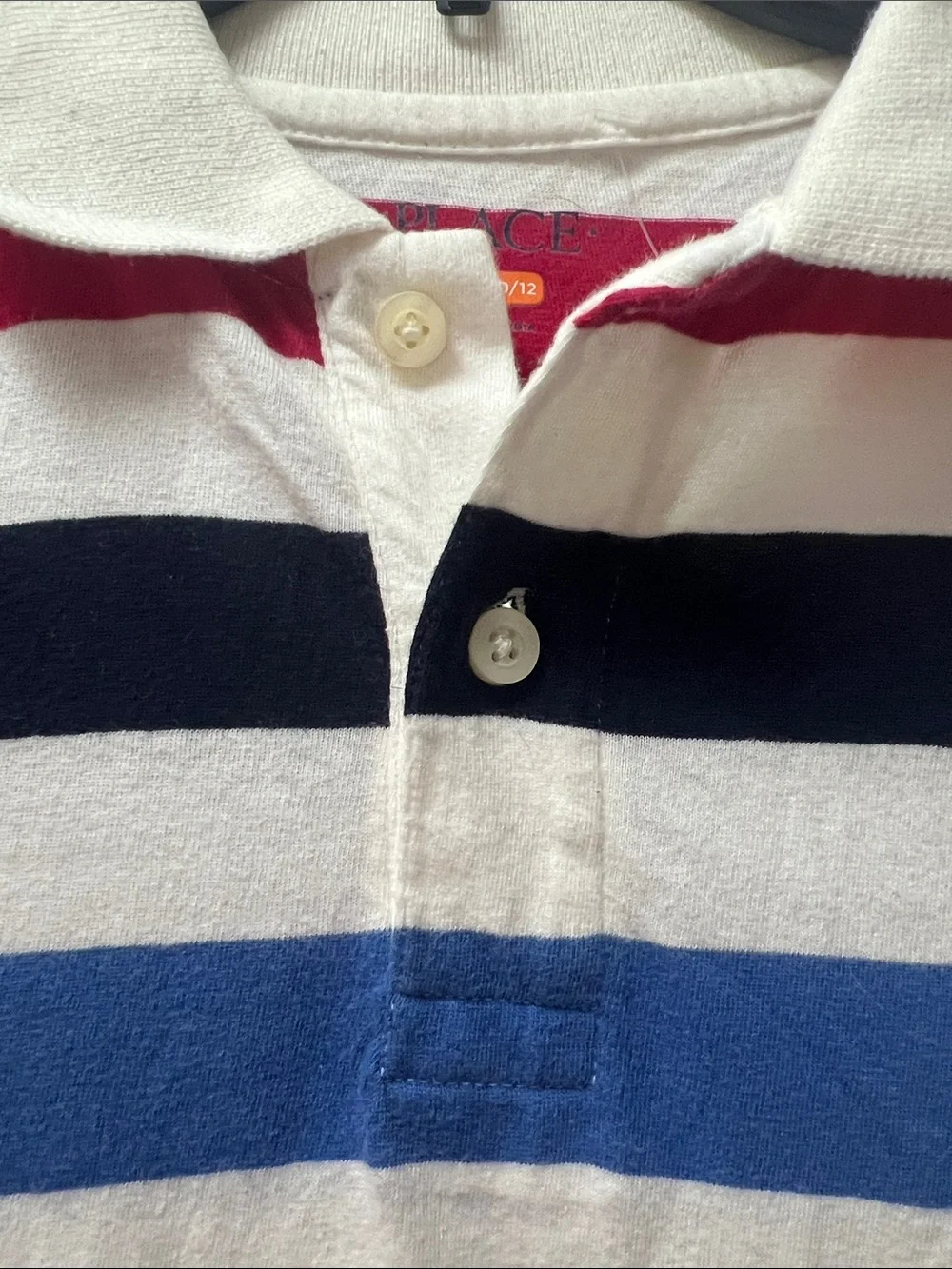 The children’s Place Kids' Striped Colar Tee White, Red & Black Size L (10/12)